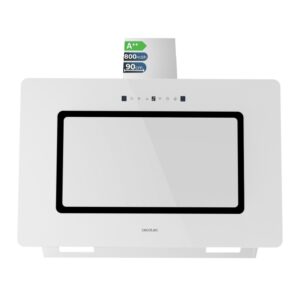 cecotec bolero flux dt 908002 glass white a++ campana extractora de 90cm 210w succion 800m3/h luz led pantalla led incluye accesorios filtros de carbono incluidos color blanco