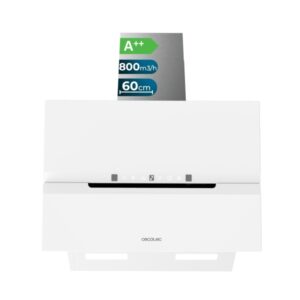 cecotec bolero flux dt 608010 glass white a++ campana extractora de 60cm 210w succion 800m3/h luz led pantalla led incluye accesorios filtros de carbono incluidos color blanco