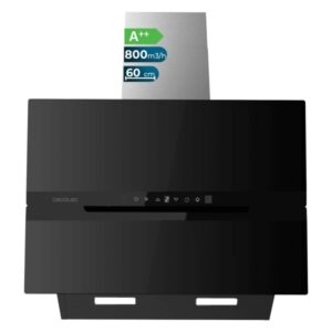 cecotec bolero flux dt 608010 glass black a++ campana extractora de 60cm 210w succion 800m3/h luz led pantalla led incluye accesorios filtros de carbono incluidos color negro