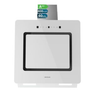 cecotec bolero flux dt 608002 glass white a++ campana extractora de 60cm 210w succion 800m3/h luz led pantalla led incluye accesorios filtros de carbono incluidos color blanco