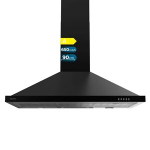 cecotec bolero flux pm 906500 black a campana extractora de 90cm 165w succion 650m3/h luz led incluye accesorios kit de montaje filtros de carbono incluidos color negro