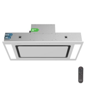 cecotec bolero flux tir 908000 glass white a++ campana extractora integrable de techo de 90cm 210w succion 800m3/h cable 90cm luz led incluye accesorios filtros de carbono color blanco