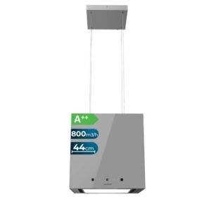 cecotec bolero flux cct 448000 glass grey a++ campana extractora colgante de 44cm 210w succion 800m3/h luz led pantalla led incluye accesorios filtros de carbono incluidos color gris
