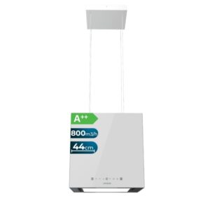 cecotec bolero flux cct 448000 glass white a++ campana extractora colgante de 44cm 210w succion 800m3/h luz led pantalla led incluye accesorios filtros de carbono incluidos color blanco