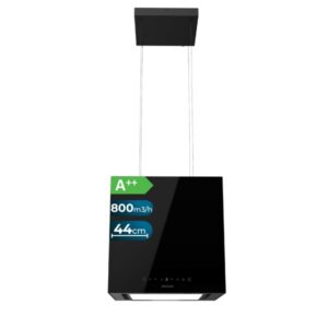 cecotec bolero flux cct 448000 glass black a++ campana extractora colgante de 44cm 210w succion 800m3/h luz led pantalla led incluye accesorios filtros de carbono incluidos color negro