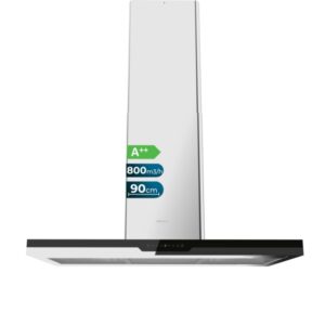 cecotec bolero flux ict 908000 glass black a++ campana extractora de techo de 90cm 210w succion 800m3/h luz led pantalla acero inoxidable apagado automatico filtros de carbono color negro