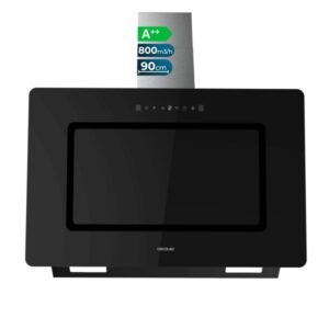 cecotec bolero flux dt 908002 glass black a++ campana extractora de 90cm 210w succion 800m3/h luz led pantalla led incluye accesorios filtros de carbono incluidos color negro