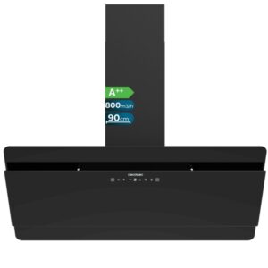 cecotec bolero flux dt 908000 glass black a++ campana extractora de 90cm 210w succion 800m3/h luz led pantalla led incluye accesorios filtros de carbono incluidos color negro