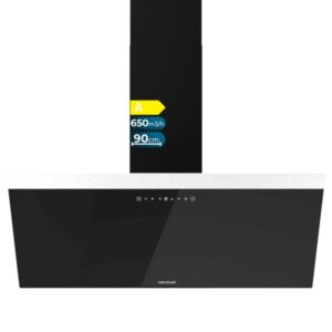 cecotec bolero flux dt 906500 glass black a campana extractora de 90cm 165w succion 650m3/h luz led pantalla led incluye accesorios filtros de carbono incluidos color negro