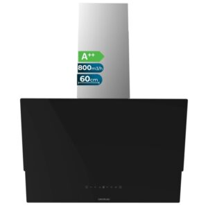 cecotec bolero flux dt 608001 glass black a++ campana extractora de 60cm 210w succion 800m3/h luz led pantalla led incluye accesorios filtros de carbono incluidos color negro