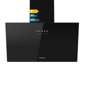 cecotec bolero flux dm 603500 glass black b campana extractora de 60cm 65w succion 350m3/h luz led incluye accesorios kit de montaje filtros de carbono incluidos color negro