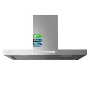 cecotec bolero flux tt 908000 slim glass white a++ campana extractora de 90cm 210w succion 800m3/h luz led pantalla led incluye accesorios acero inoxidable filtros de carbono color acero