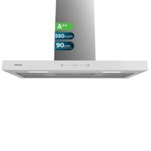 cecotec bolero flux tt 905500 glass white a++ campana extractora de 90cm 70w succion 550m3/h luz led pantalla led incluye accesorios filtros de carbono incluidos color blanco