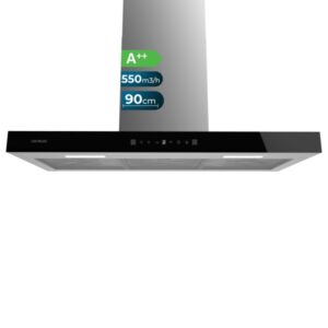 cecotec bolero flux tt 905500 glass black a++ campana extractora de 90cm 70w succion 550m3/h luz led pantalla led incluye accesorios filtros de carbono incluidos color negro