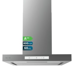 cecotec bolero flux tt 608000 slim glass white a++ campana extractora de 60cm 210w succion 800m3/h luz led pantalla led incluye accesorios acero inoxidable filtros de carbono color acero