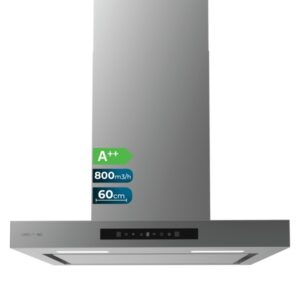 cecotec bolero flux tt 608000 slim glass black a++ campana extractora de 60cm 210w succion 800m3/h luz led pantalla led incluye accesorios acero inoxidable filtros de carbono color acero