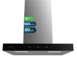cecotec bolero flux tt 605500 glass black a++ campana extractora de 60cm 70w succion 550m3/h luz led pantalla led incluye accesorios filtros de carbono incluidos color negro