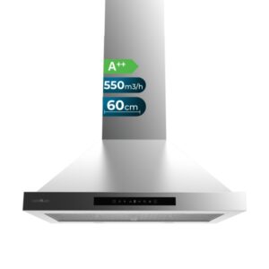 cecotec bolero flux pt 605500 inox a++ campana extractora de 60cm 70w succion 550m3/h luz led pantalla led incluye accesorios acero inoxidable filtros de carbono incluidos color acero