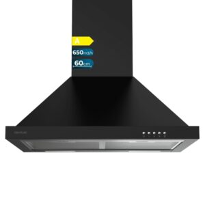 cecotec bolero flux pm 606500 black a campana extractora de 60cm 165w succion 650m3/h luz led incluye accesorios kit de montaje filtros de carbono incluidos color negro