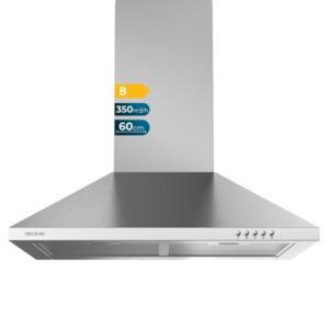 cecotec bolero flux pm 603500 inox b campana extractora de 60cm 65w succion 350m3/h luz led incluye accesorios kit de montaje filtros de carbono incluidos color acero