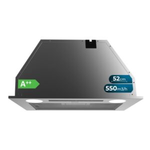 cecotec bolero flux it 525500 inox a++ campana extractora de 52cm 70w succion 550m3/h luz led pantalla led incluye accesorios acero inoxidable filtros de carbono incluidos color acero