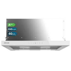 cecotec bolero flux tlt 605500 glass white a++ campana extractora telescopica de 60cm 70w succion 550m3/h luz led pantalla led incluye accesorios filtros de carbono incluidos color blanco