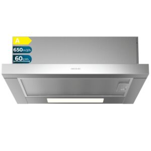 cecotec bolero flux tlm 606500 inox a campana extractora telescopica de 60cm 165w succion 650m3/h luz led incluye accesorios kit de montaje filtros de carbono incluidos color acero