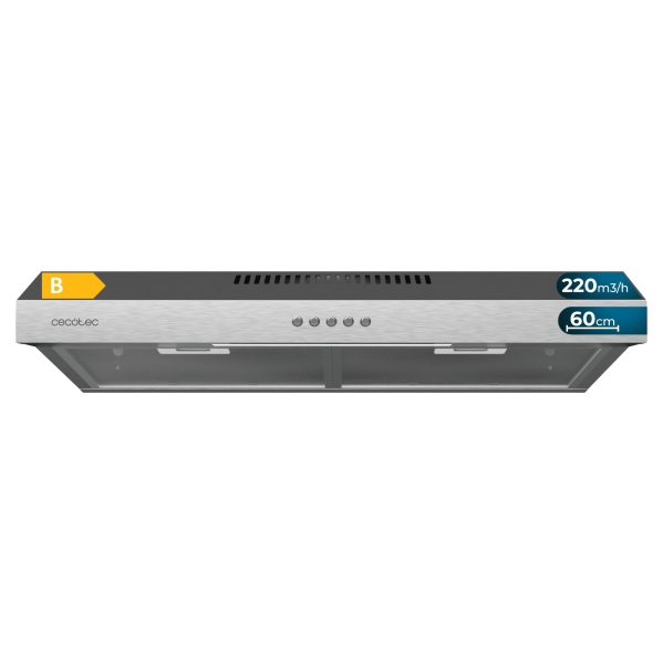 cecotec bolero flux cm 602200 inox b campana extractora convencional de 60cm 70w succion 220m3/h incluye accesorios kit de montaje color acero