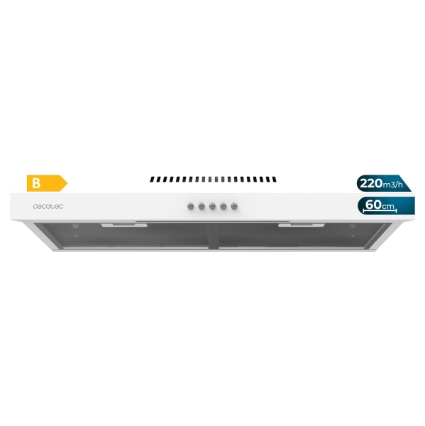 cecotec bolero flux cm 602200 white b campana extractora convencional de 60cm 70w succion 220m3/h incluye accesorios kit de montaje color blanco