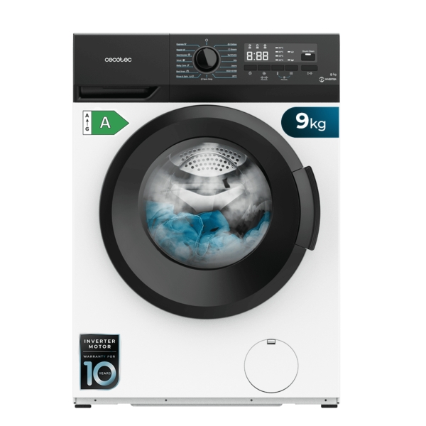 cecotec bolero dresscode 9300 inverter a lavadora de carga frontal capacidad 9kg velocidad 1400rpm seguro infantil display led motor inverter 15 programas color blanco y negro
