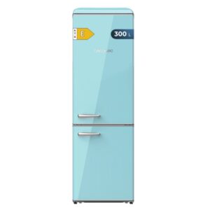 cecotec bolero coolmarket combi origin 300 blue e frigorifico combi capacidad 300l temperatura regulable estilo retro cajon para carne y pesado clase e color turquesa