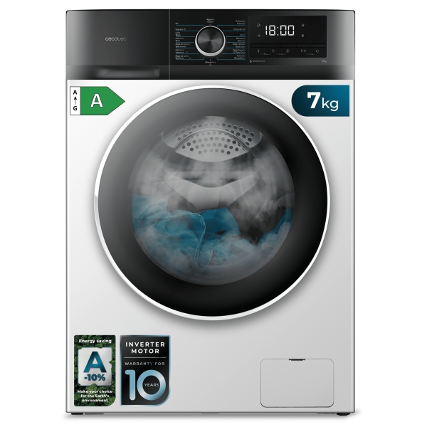cecotec bolero dresscode 7500 inverter a lavadora de carga frontal capacidad 7kg velocidad 1400rpm seguro infantil display led motor inverter inicio programable color blanco y negro