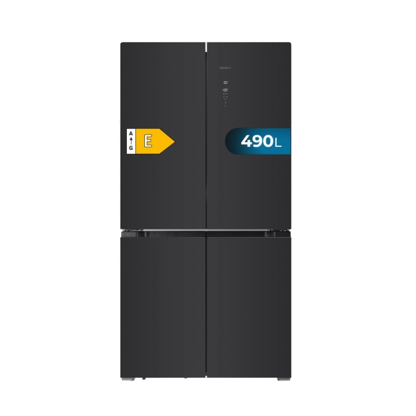 cecotec bolero coolmarket 4d 490 glass e frigorifico americano 4 puertas capacidad 490l total nofrost congelacion ultrarapida frio envolvente clase e 183x91cm color negro