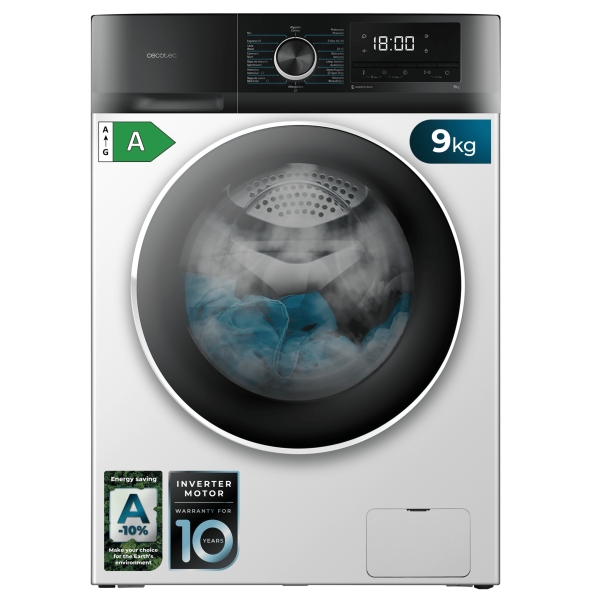 cecotec bolero dresscode 9500 inverter a lavadora de carga frontal capacidad 9kg velocidad 1400rpm seguro infantil display led motor inverter inicio programable color blanco y negro