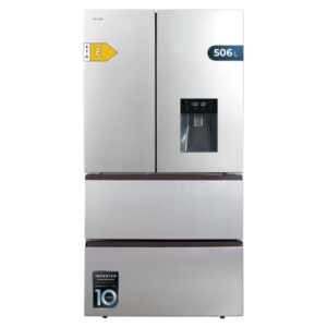 cecotec bolero coolmarket fd 510 wd inox e frigorifico puerta francesa de 4 puertas capacidad 506l compresor inverter total nofrost dispensador de agua frio envolvente 183x84cm color acero