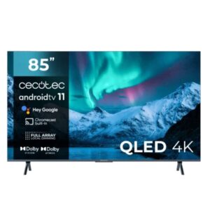 cecotec v3+ series vqu30085+ smart tv de 85" qled 4k uhd hdr 120hz usb pvr procesador cortex a55 sonido dolby wifi android tv 11 hdmi 2.1 chromecast bluetooth vesa color negro