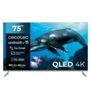 cecotec v3+ series vqu30075+ smart tv de 75" qled 4k uhd hdr 120hz usb pvr procesador cortex a55 sonido dolby wifi android tv 11 hdmi 2.1 chromecast bluetooth vesa color negro