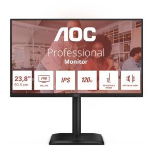 aoc monitor 23.8" led ips fullhd 120hz respuesta 4ms ajustable en altura, giratorio e inclinable altavoces 4w usb, hdmi, displayport, vga, audio vesa 100x100