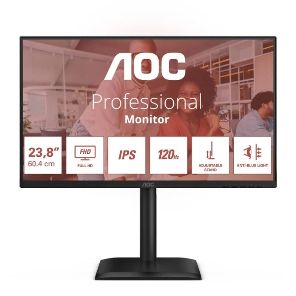 aoc monitor 23.8" led ips fullhd 120hz respuesta 4ms ajustable en altura, giratorio e inclinable altavoces 4w usb, hdmi, displayport, vga, audio vesa 100x100