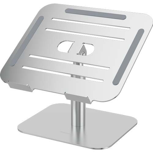 fellowes alumia elevador para portatil de sobremesa hasta 15" ajustes de altura entre15 y 30cm plataforma con inclinacion ajustable fabricado en aluminio color plata