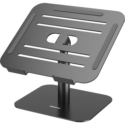 fellowes alumia elevador para portatil de sobremesa hasta 15" ajustes de altura entre15 y 30cm plataforma con inclinacion ajustable fabricado en aluminio color negro
