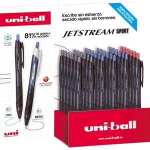 uni ball sxn 157e jetstream sport expositor de 36 boligrafos retractiles punta de bola 0.7mm tinta pigmentada resistente al agua y luz secado instantaneo colores surtidos