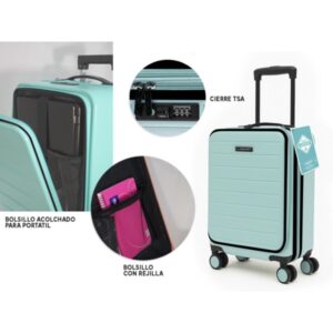 lagart maleta trolley pocket de cabina rigida 20” 55x34x25cm compartimento frontal acolchado para portatil cierre tsa ruedas dobles 360º color turquesa pastel