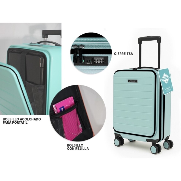 lagart maleta trolley pocket de cabina rigida 20” 55x34x25cm compartimento frontal acolchado para portatil cierre tsa ruedas dobles 360º color turquesa pastel