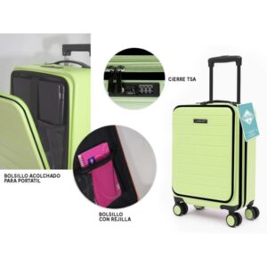 lagart maleta trolley pocket de cabina rigida 20” 55x34x25cm compartimento frontal acolchado para portatil cierre tsa ruedas dobles 360º color verde pastel