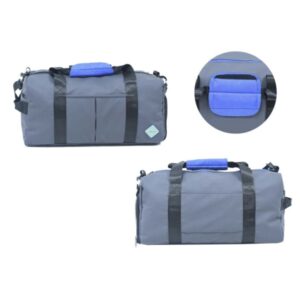 lagart bolsa deportiva con compartimento para zapatillas asas de mano con refuerzo bandolera ajustable medidas 46x29x23cm color gris con detalle en azul