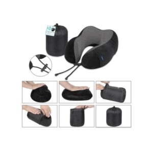 lagart almohada cervical de viaje con relleno de espuma funda de poliester lavable con bolsillo bolsa de transporte color negro/gris