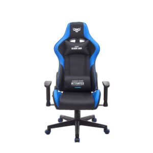 cromad serie demon lord silla gaming estructura robusta piel sintetica de alta calidad altura regulable con piston de gas clase 2 respaldo reclinable cojin lumbar y cervical reposabrazos regulables color negro/azul