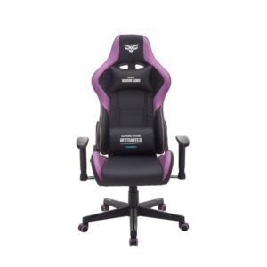 cromad serie demon lord silla gaming estructura robusta piel sintetica de alta calidad altura regulable con piston de gas clase 2 respaldo reclinable cojin lumbar y cervical reposabrazos regulables color negro/violeta