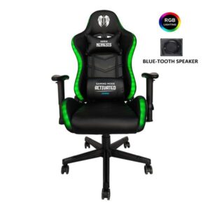 cromad serie nemesis silla gaming rgb estructura robusta piel sintetica de alta calidad altura regulable con piston de gas clase 2 respaldo reclinable cojin lumbar y cervical reposabrazos regulables altavoces bluetooth color negro